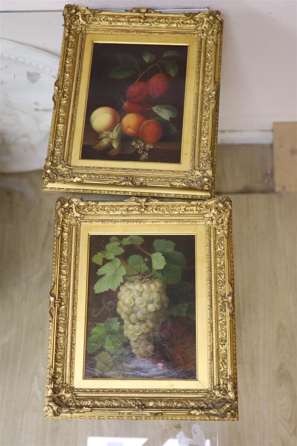 19th century English School, pair of oils on canvas, Still lifes of fruit, 29 x 22cm
